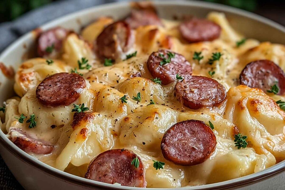 Crockpot Pierogi Casserole with Kielbasa